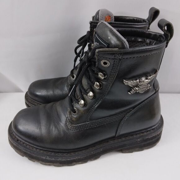 HARLEY-DAVIDSON Lace Up Chukka Boots Black Metal Emblem Grunge Rock Women's 7.5 - Picture 8 of 16